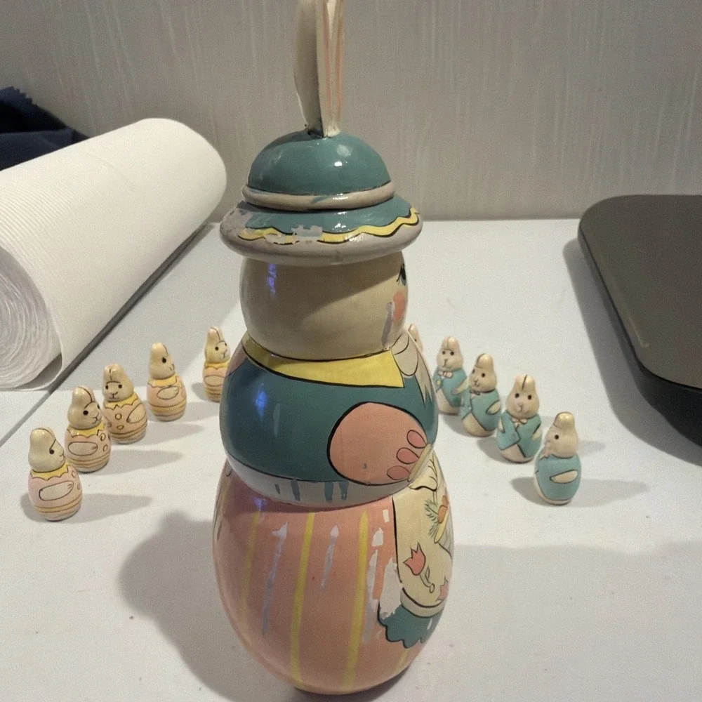 Midwest Of Cannon Falls 11 Pieces‎ Wooden Nesting Easter Bunny Rabbits READ